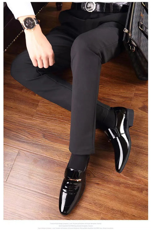 Elegant Breathable Oxford Leather Shoes for Men - Perfect Formal Flats for Office, Weddings, and Daily Wear - Comfortable Slip-On Design with Pointed Toe and Rubber Outsole